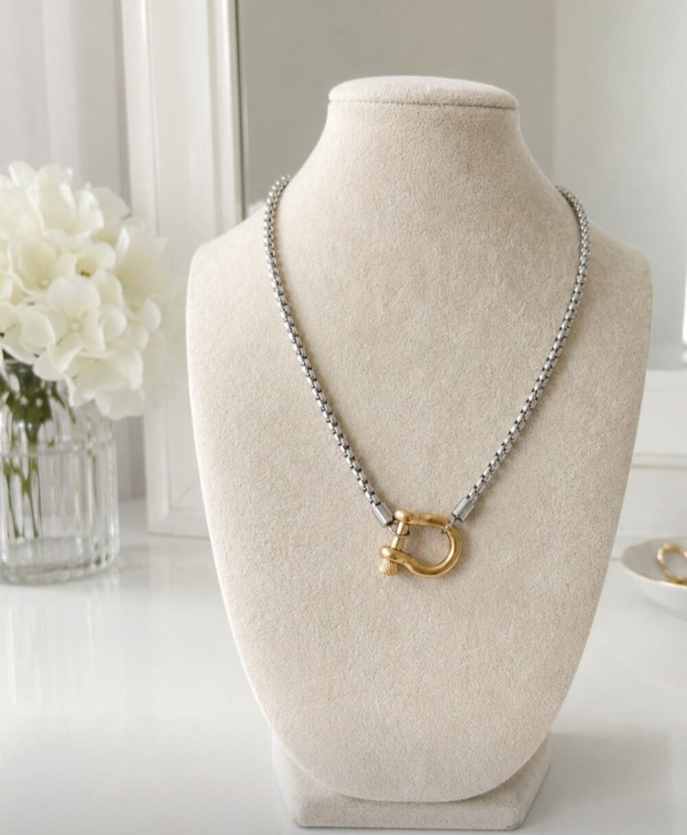 Stainless Steel Silver Gold Horsebit Necklace New